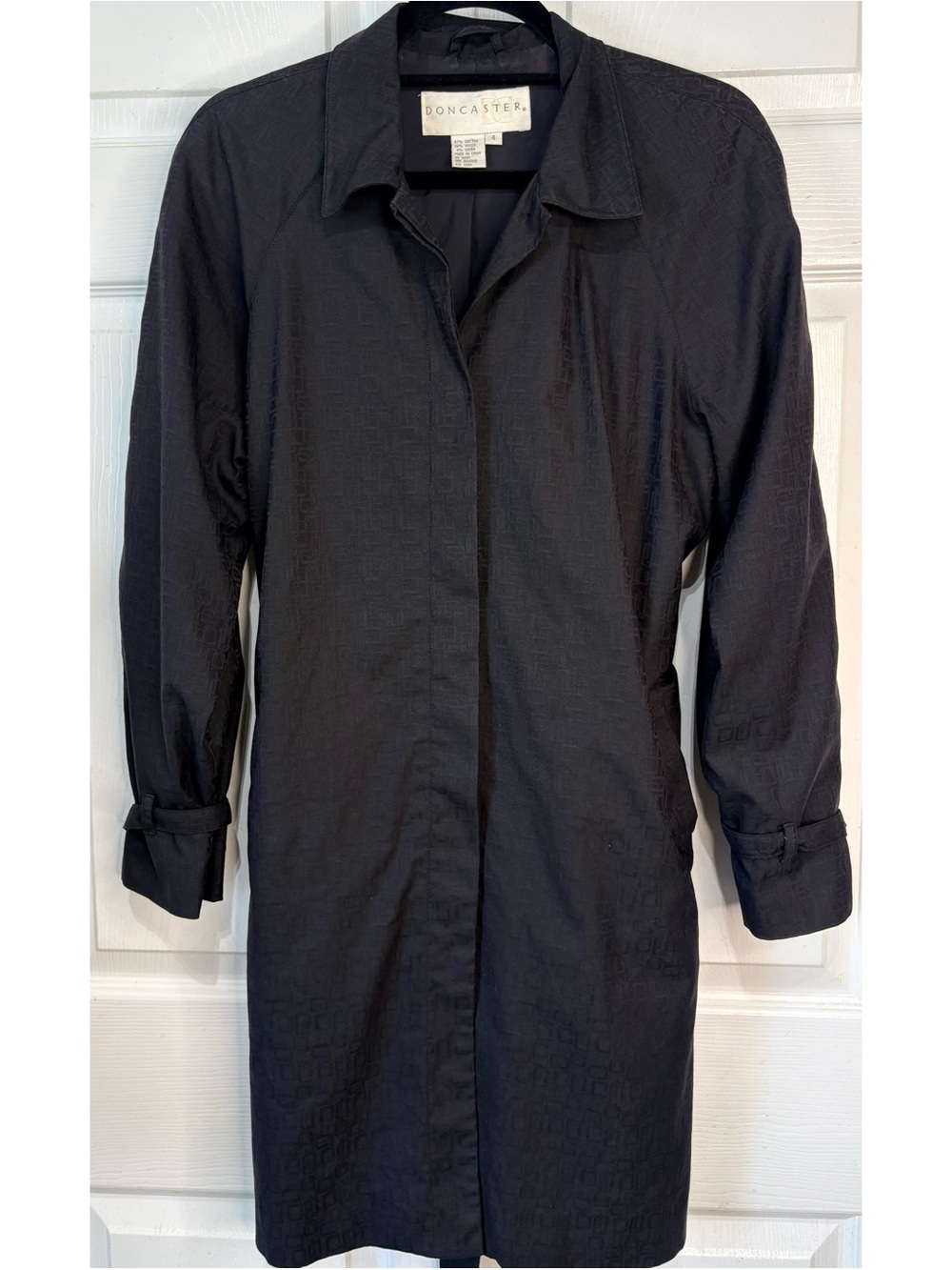 Doncaster Classic Black Trench Coat With Hidden Buttons Size 4